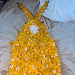 Floral print yellow overalls 3T